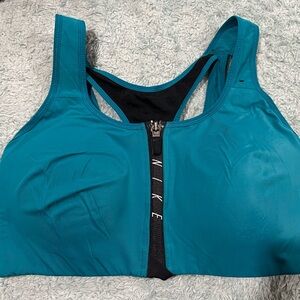 Nike Teal Sports Bra with Zipper and Wide Straps